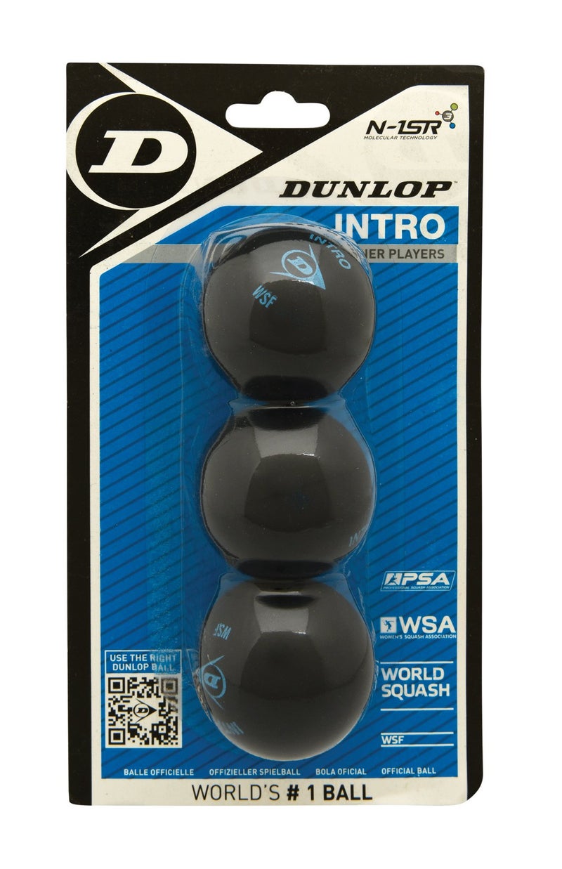 Dunlop Squash Balls Intro Blue, 3 Ball Blister Pack, for Beginners and Hobby Players â€“ Fast Speed - Image 1